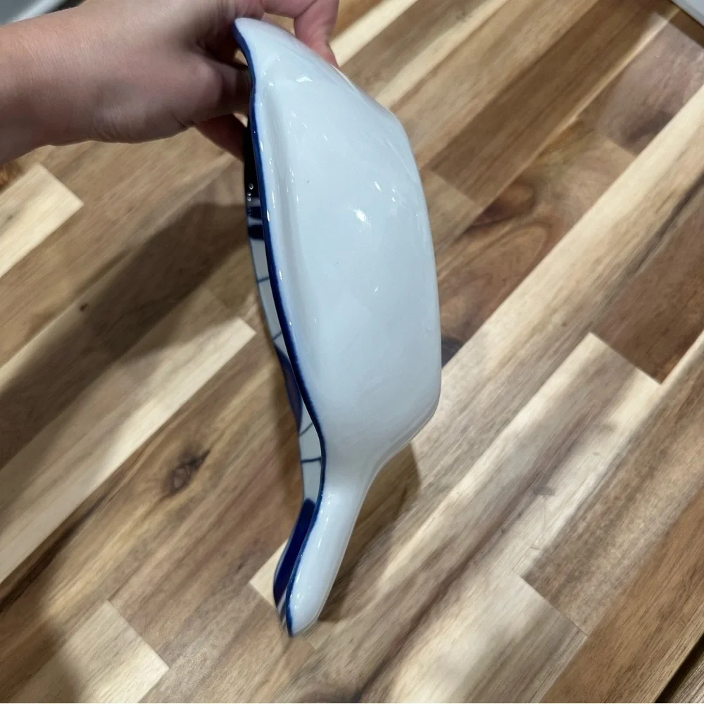 Vintage Dansk Arabesque Fish Dish Blue White MCM Scandinavian Decor